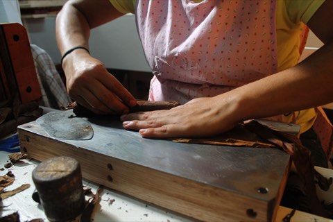 Wrapper being trimmed at the bench