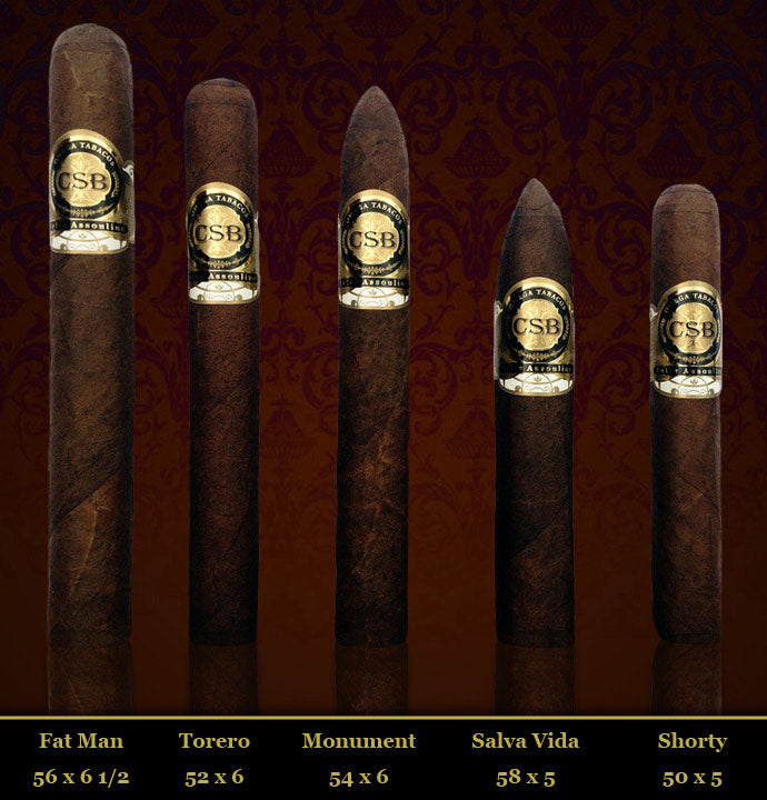 The CSB Habano sizes standing side by side, each named beneath