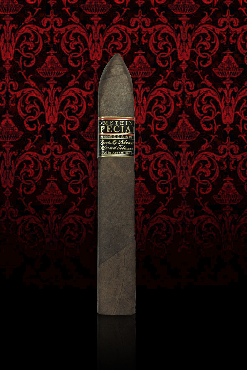 A single Something Special standing against red damask